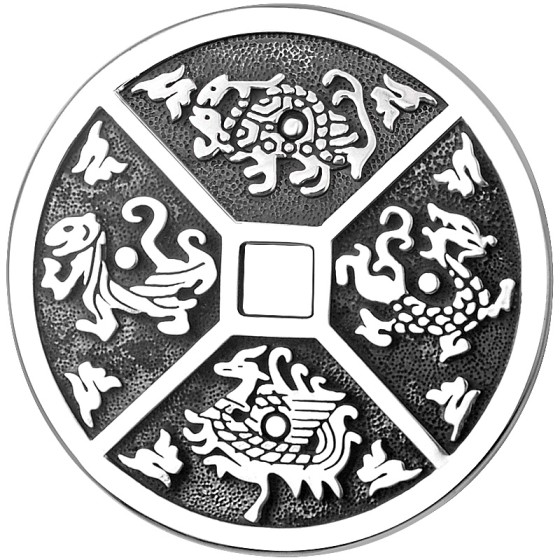 990 Pure Silver Four Divine Beasts & Bagua Talisman Pendant